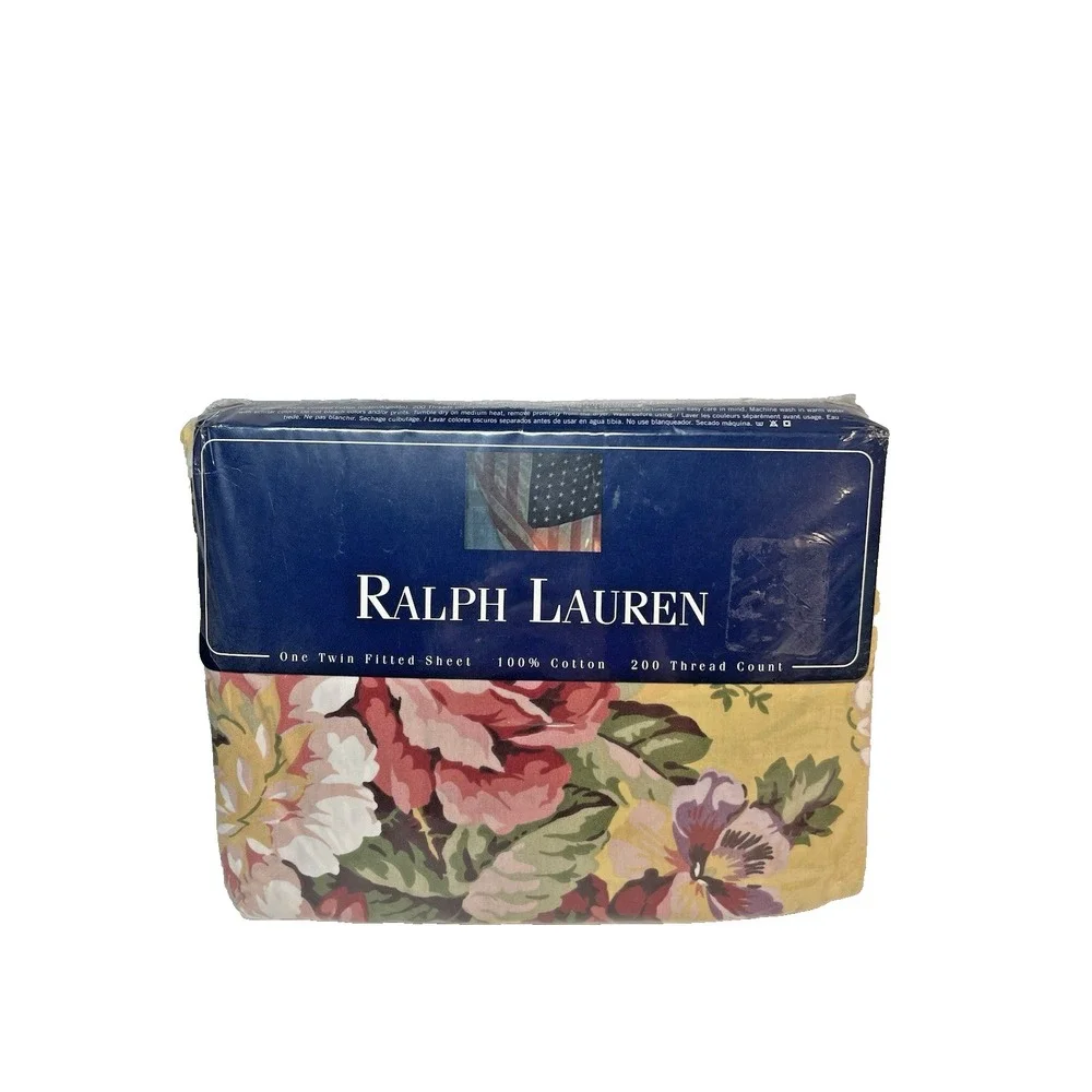 Vtg NOS Ralph Lauren Brooke Floral Yellow Premium TWIN Fitted Sheet NEW